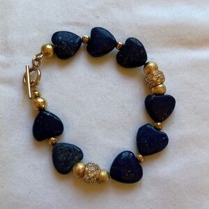 Blue Heart Charm Bracelet with Gold Accents